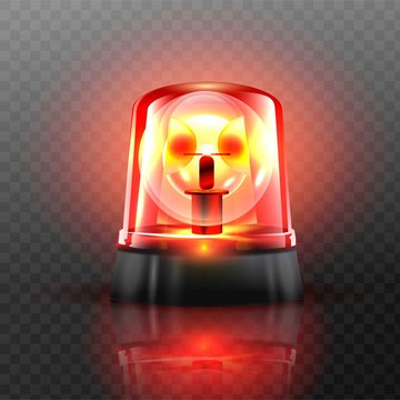 Red Flasher Siren Vector. Realistic Object. Light Effect. Beacon For Police Cars Ambulance, Fire Trucks. Emergency Flashing Siren. Transparent Background vector Illustration
