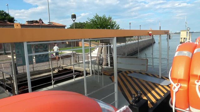 Ferry leaving Fusina to cross the Venetian Logion, Venice, Italy. Shot from the ferry.