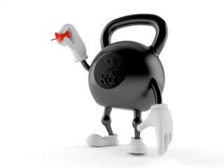 Kettlebell character holding thumbtack