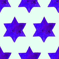 Seamless Watercolor Stars Pattern. Magic Festive Background. Hand Drawn Doodle Stars. Baby Design. Abstract Rapport for Wallpaper, Textile, Linen, Wrapping, Posters, Cards, Banner. New Year, Birthday 