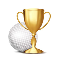 Fototapeta na wymiar Golf Award Vector. Golf Ball, Golden Cup. For Sport Promotion. Tournament, Championship Flyer Design. Golf Club, Academy. Invitation Element Illustration