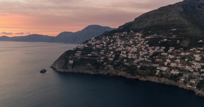 Praiano at Sunset - Aerial View - Amalfi Coast