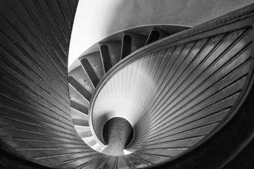 Spiral Staircase in Old Lighthouse - Perspective, Black and White