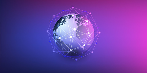      Cloud Computing and Networks Concept with Earth Globe - Abstract Global Digital Connections, Technology Background, Creative Design Element Template 