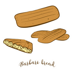 Colored sketches of Barbari bread bread