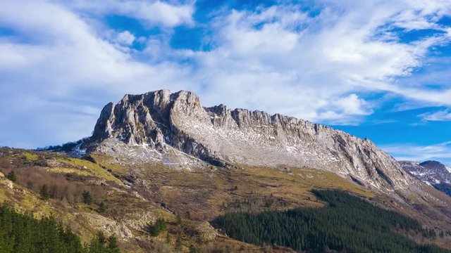 Hyper time lapse with drone of Itxina Gorbeia Natural Park.