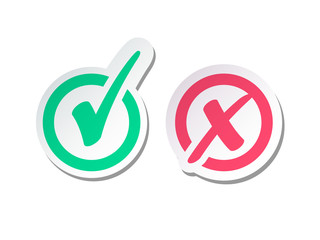 Set of Green Check Mark Icon and Red X cross Tick Symbol - 248840608