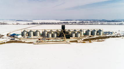 Fototapeta premium Aerial View of the Big Grain Elevator in Winter