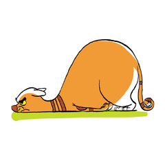 Tired cat. Lying fat cat vector illustration. Sad cat.