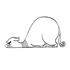 Tired cat. Lying fat cat vector illustration. Sad cat.