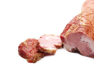 Traditional cured, smoked meat isolated on white background