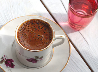Turkish coffee on wooden background