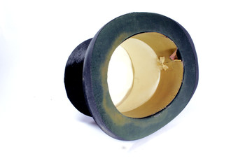 Vintage Antique Black Top Hat on White Background