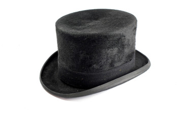Vintage Antique Black Top Hat on White Background