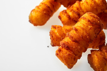 Crispy golden deep fried potato croquettes