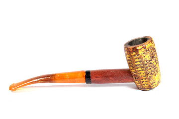 Vintage Wooden Smokers Tobacco Pipe On White Background