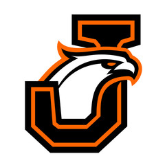 Letter J with eagle head. Great for sports logotypes and team mascots. 