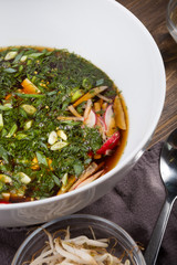 Traditional russian cold soup okroshka