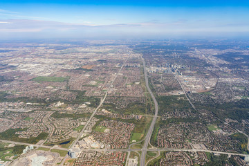 Aerial view of the Mississauga area cityscape