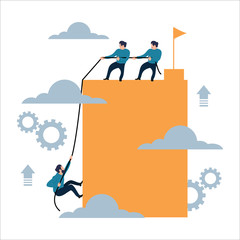 vector illustration Help Climbing to  Success Together flat cartoon style