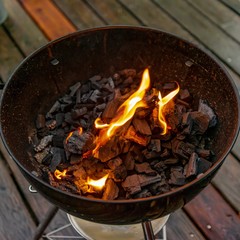 Preparing BBQ on a nice wooden terrace