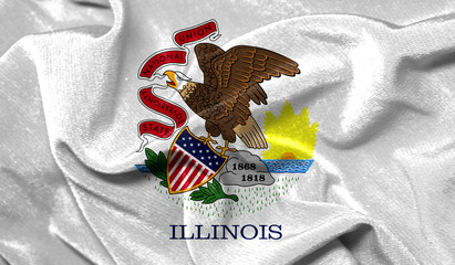 Realistic flag State of Illinois on the wavy surface of fabric