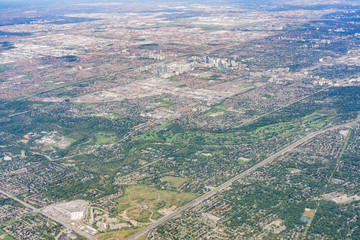 Aerial view of the Mississauga area cityscape