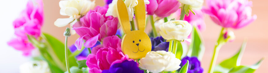Osternest, Osterhase mit Blumen - Easter Nest, Easter Bunny with Flowers, Panorama