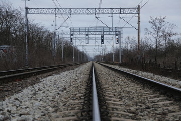 Railway tracks. Train tracks. Track ballast. Railroad tie. Railway infrastructure