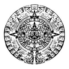 Black and white Mayan calendar, lots of high details