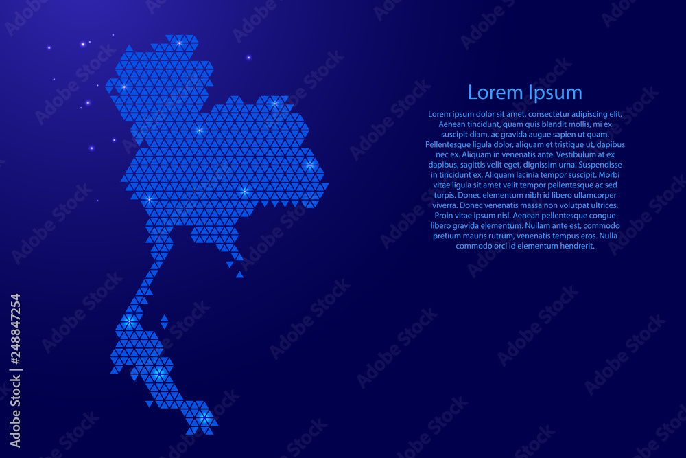 Poster thailand map abstract schematic from blue triangles repeating pattern geometric background with node