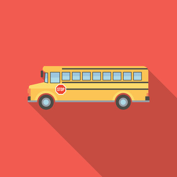 School Bus Flat Design Education Icon with Side Shadow