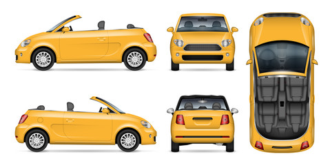 Obraz na płótnie Canvas Small yellow convertible car vector mockup