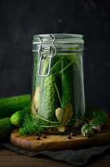 Cucumber pickles in jar