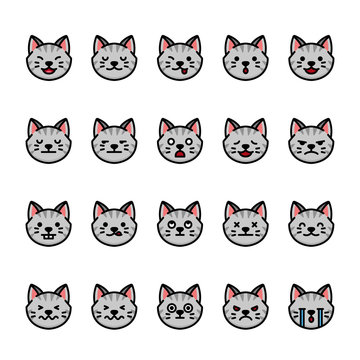Color line icon set of Cat Emoji Emoticon Expression.