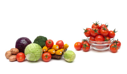 Fresh vegetables on white background.