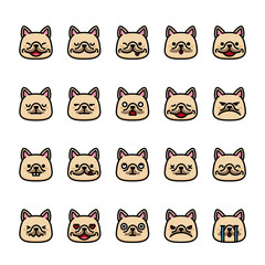 Color line icon set of Frenchie Emoji Emoticon Expression