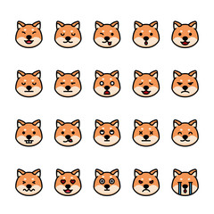 Color line icon set of Shiba Inu Dog Emoji Emoticon Expression.