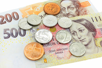Czech money, banknotes and coins