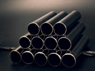 metal chrome pipes on a black background