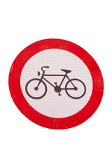 No bicycle area sign on a isolated white background