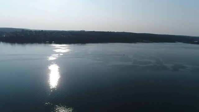 aerial view Cathedral,lake, quay Ternopil, Ukraine