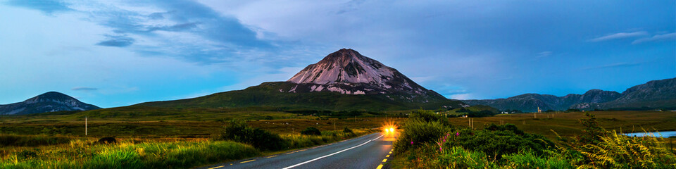 Mountain Errigal in Donegal county, Ireland in the evening at sunset