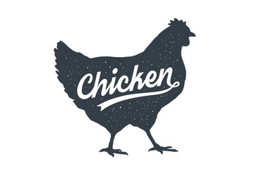 Chicken, hen, poultry. Lettering. Vintage lettering, retro print © foxysgraphic