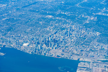 Aerial view of the Toronto area cityscape