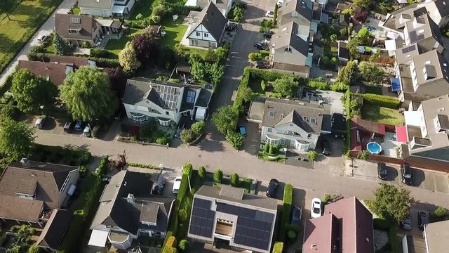 Drone view of villas in Dronten, Flevoland, The Netherlands.