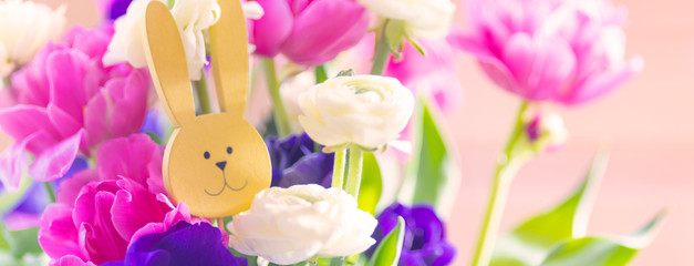 Osternest, Osterhase mit Blumen - Easter Nest, Easter Bunny with Flowers, Panorama
