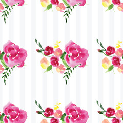 Obraz premium Hand-painted watercolor floral rose Pattern. Illustration of decorative floral design for wedding invitations and greeting cards.