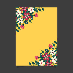 Common size of floral greeting card and invitation template for wedding or birthday anniversary, Vector shape of text box label and frame, Red flowers wreath ivy style with branch and leaves.