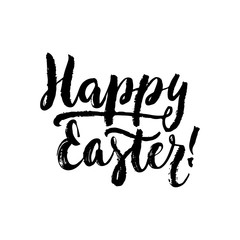 Fototapeta premium Happy Easter - Spring Holidays hand drawn lettering calligraphy phrase isolated on white background. Fun brush ink vector illustration for banners, greeting card, poster design, photo overlays.